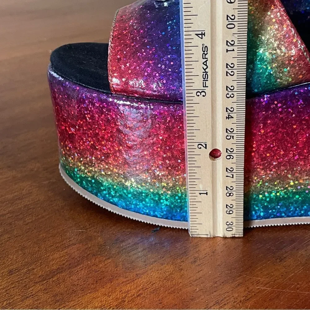 Shane Justin Rainbow Glitter Platform Sandals Shoes Euro Size 35 / US Size 5